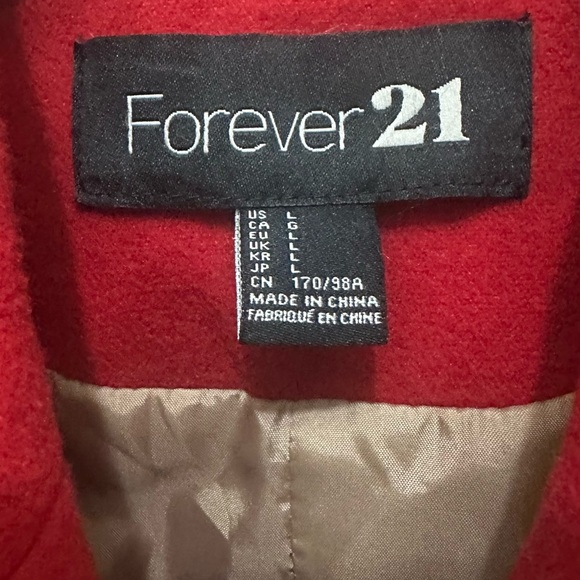 100 Forever 21 | EUC Red Double-Breasted Wool Blend Coat (Size L) - Picture 6 of 12